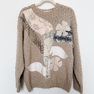 VTG Karen Scott Floral Embroidered Knit Sweater Size M Grandma Cottage 90s Retro